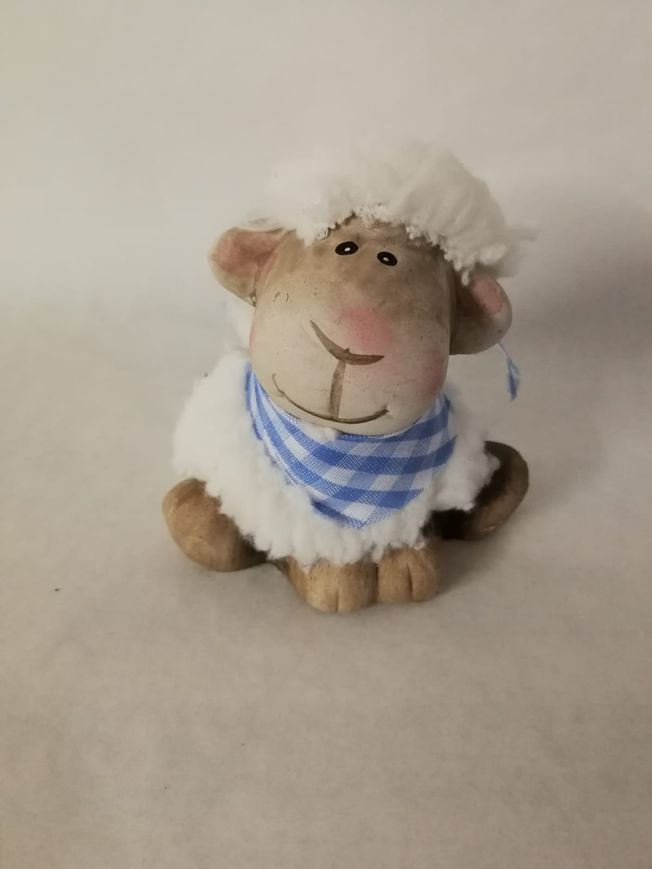 Keramikfigur Schaf mit Halstuch, blau - 7,5cm